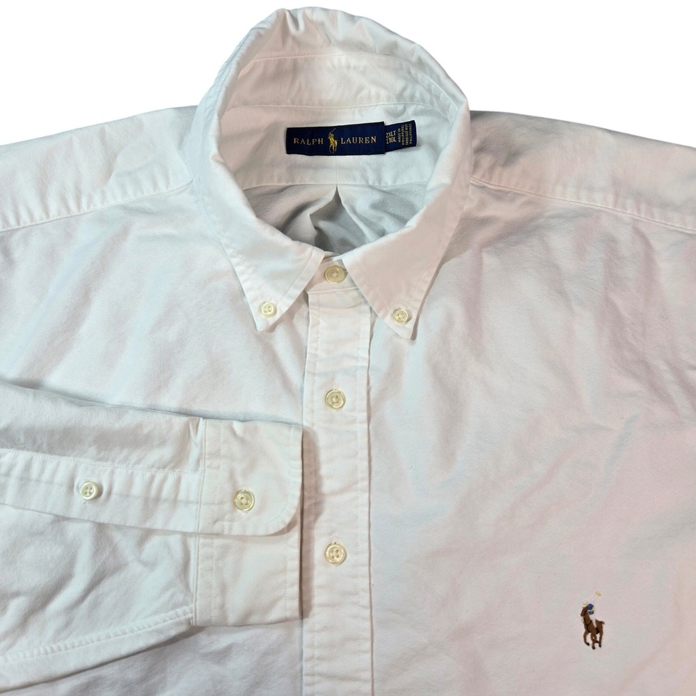 Ralph Lauren Men 2XLT White Cotton Oxford Button Down Long Sleeve Shirt Big Tall